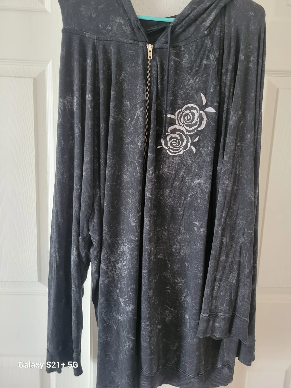 Lightweight Dont Tell Me To Smile Black Hooded Zip Jacket with Rose Print